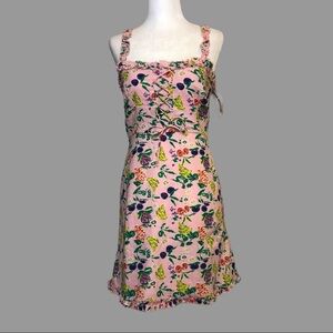 ❤️ S ❤️ NWT UO Dress Ruffled Lace Up Print Banana Back Zip Mini